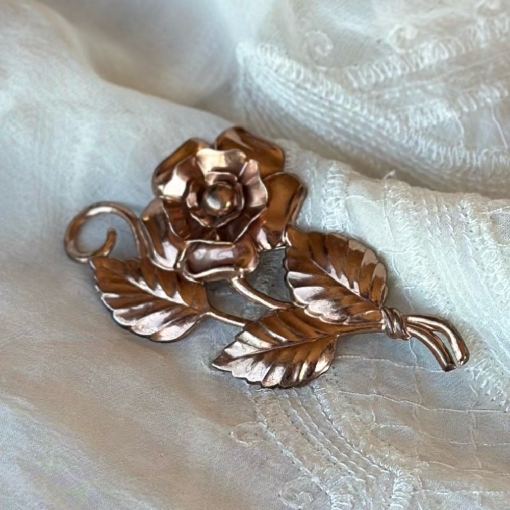 Sterling Silver Rose Gold Flower Brooch